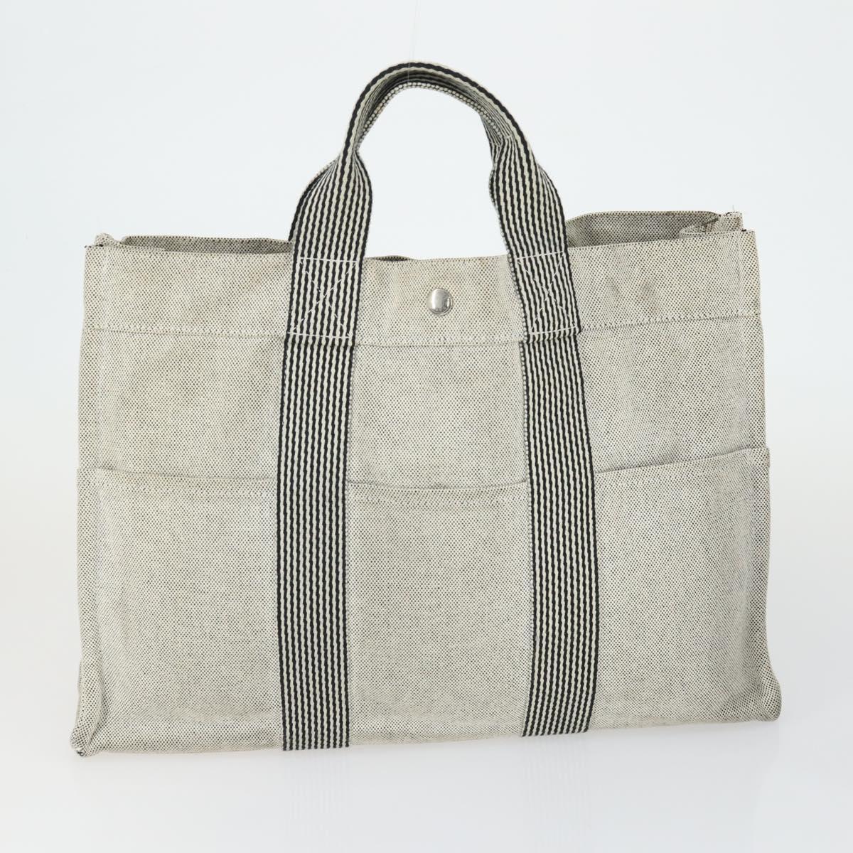 HERMES Fourre Tout Hand Bag Canvas 3 Set Gray Black Navy Auth 149836