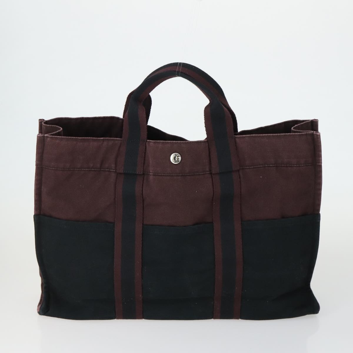 HERMES Fourre Tout Hand Bag Canvas 3 Set Gray Black Navy Auth 149836