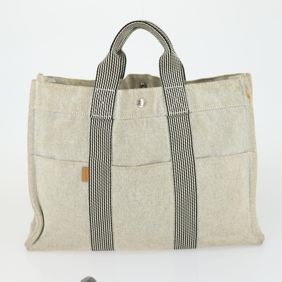 HERMES Fourre Tout Hand Bag Canvas 4 Set Gray Beige Auth 149837