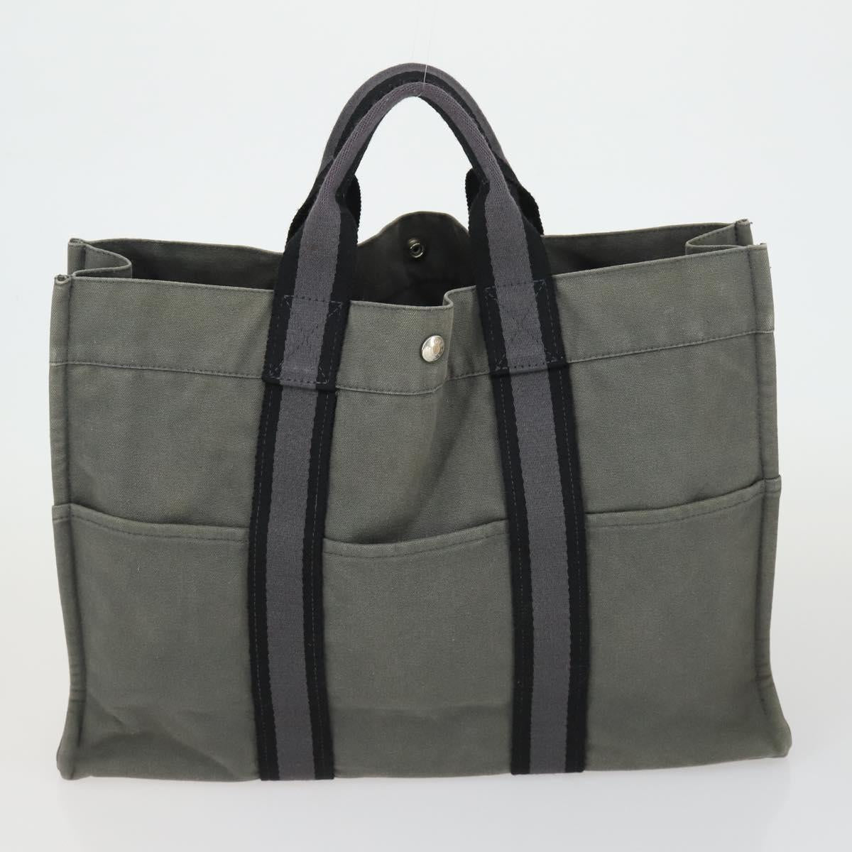 HERMES Fourre Tout Hand Bag Canvas 4 Set Gray Beige Auth 149837