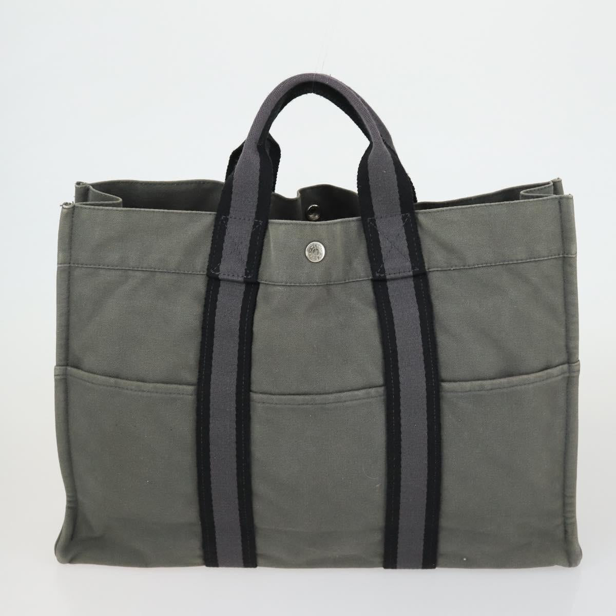 HERMES Fourre Tout Hand Bag Canvas 4 Set Gray Beige Auth 149837