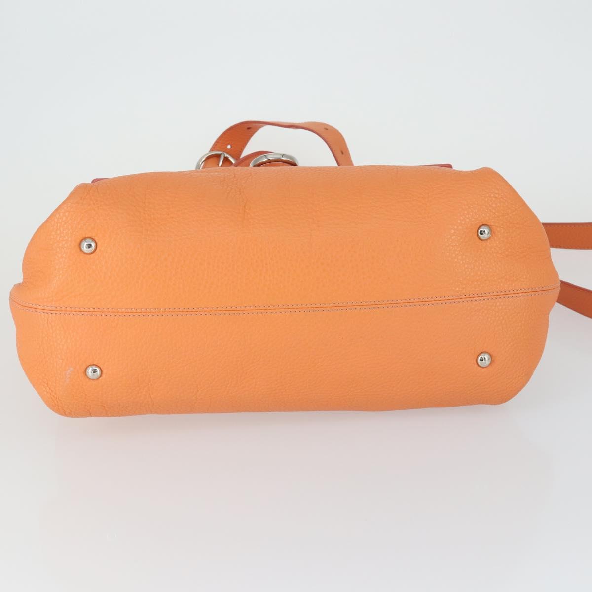 Salvatore Ferragamo Gancini Hand Bag Leather 2way Orange Silver Auth 149840