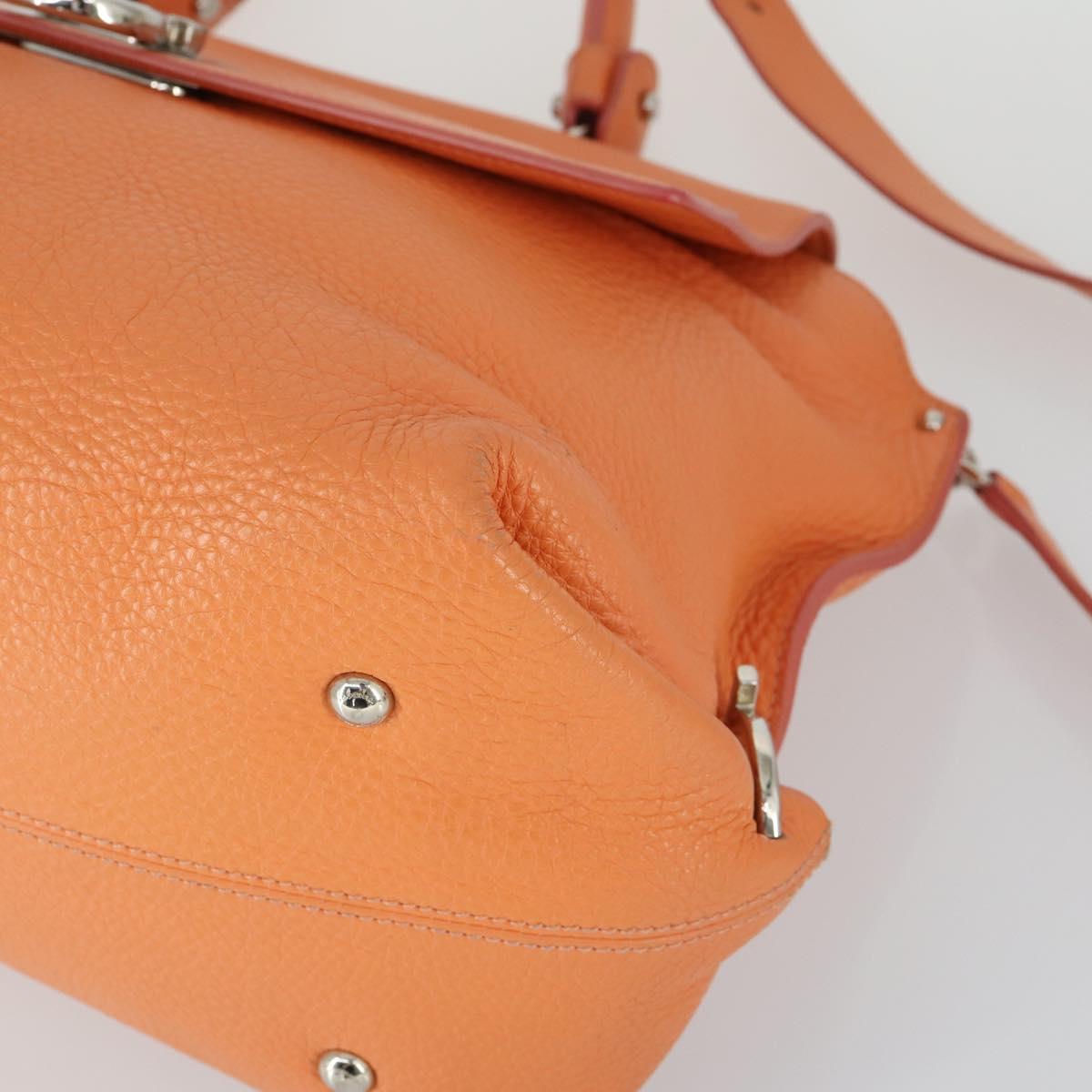Salvatore Ferragamo Gancini Hand Bag Leather 2way Orange Silver Auth 149840