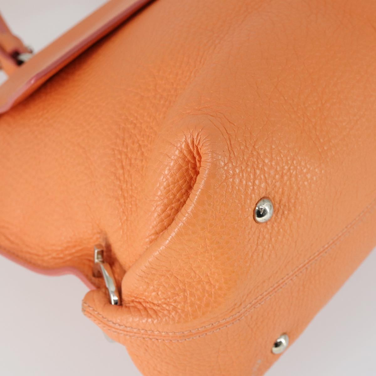 Salvatore Ferragamo Gancini Hand Bag Leather 2way Orange Silver Auth 149840