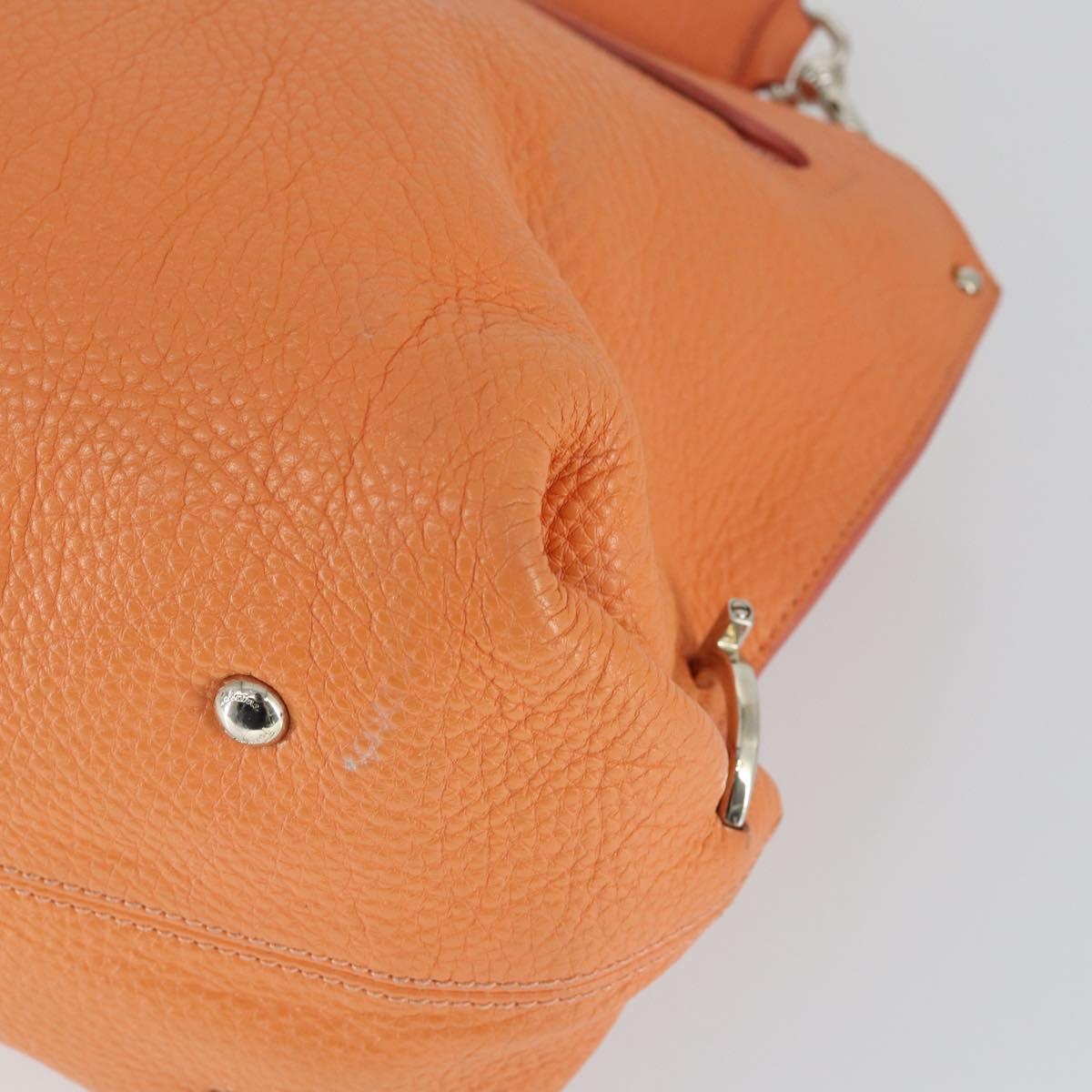 Salvatore Ferragamo Gancini Hand Bag Leather 2way Orange Silver Auth 149840