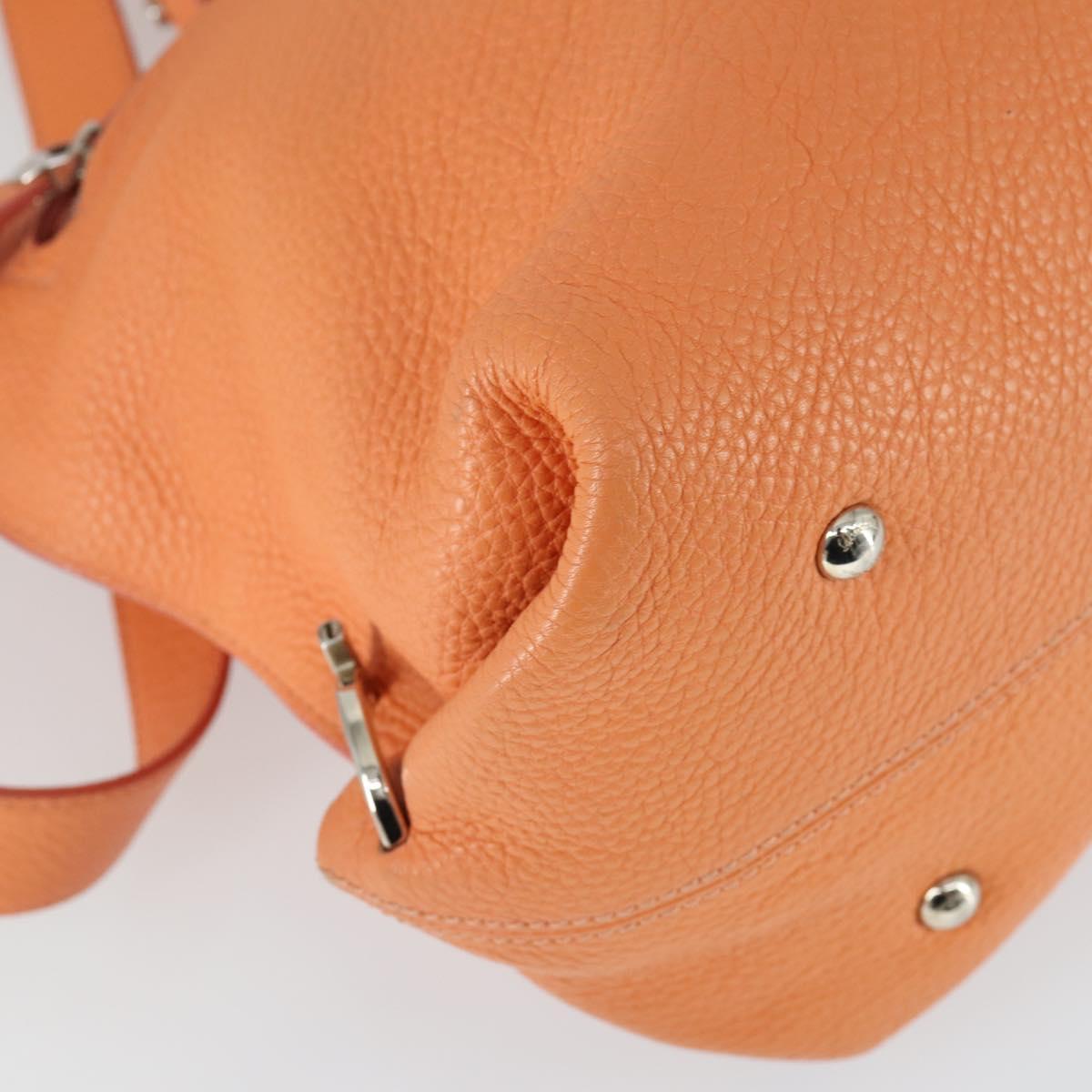 Salvatore Ferragamo Gancini Hand Bag Leather 2way Orange Silver Auth 149840
