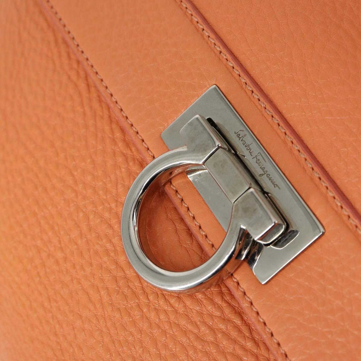 Salvatore Ferragamo Gancini Hand Bag Leather 2way Orange Silver Auth 149840