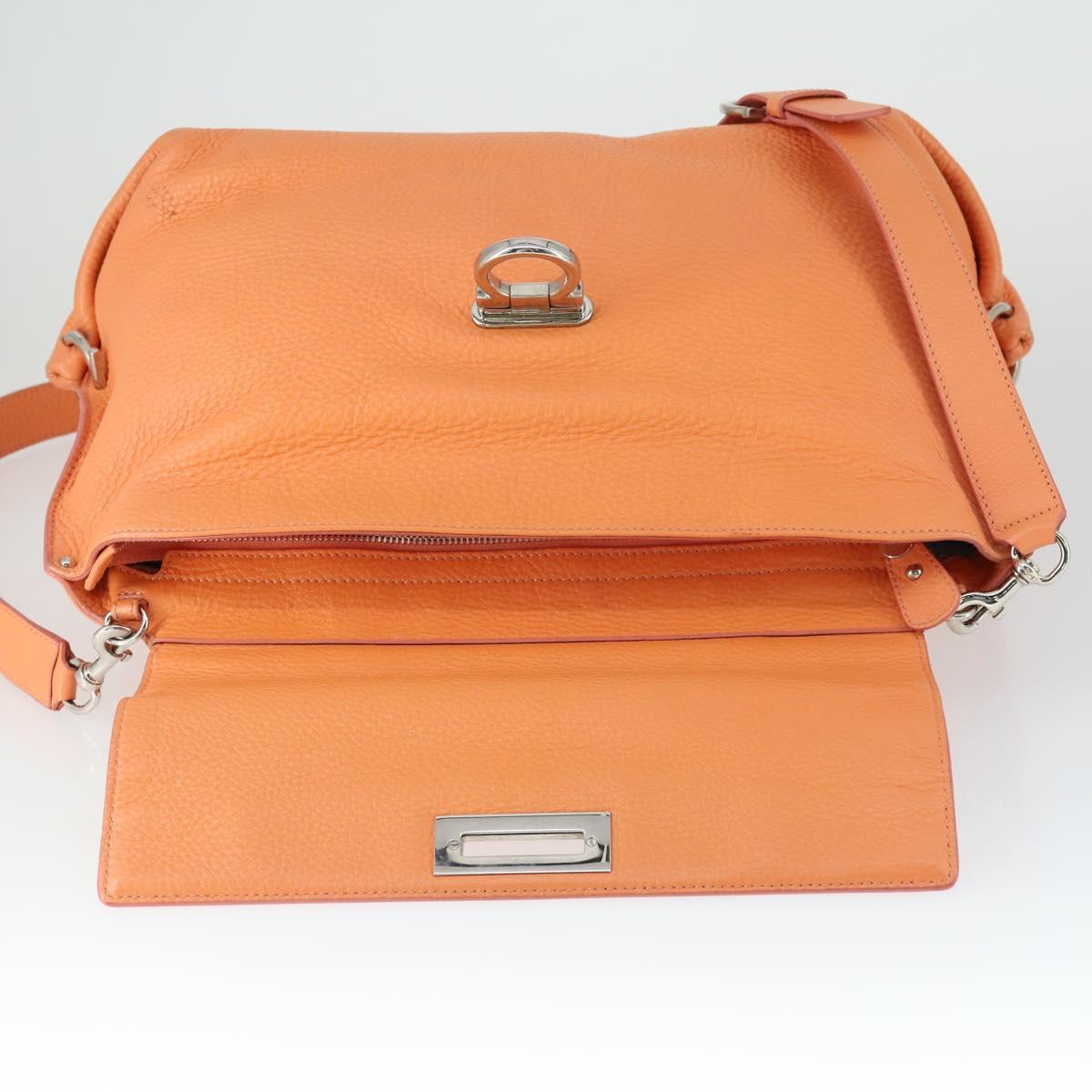 Salvatore Ferragamo Gancini Hand Bag Leather 2way Orange Silver Auth 149840