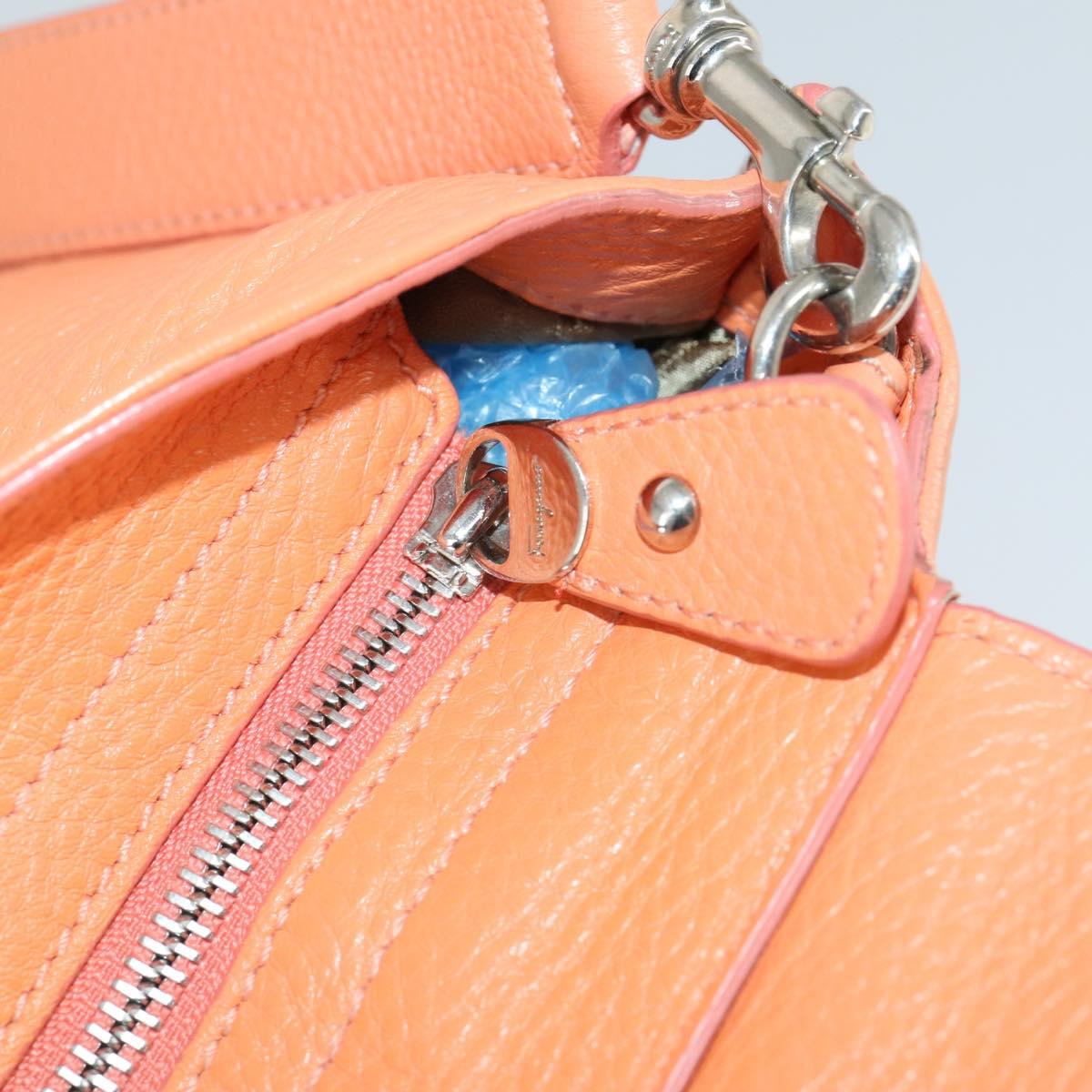 Salvatore Ferragamo Gancini Hand Bag Leather 2way Orange Silver Auth 149840