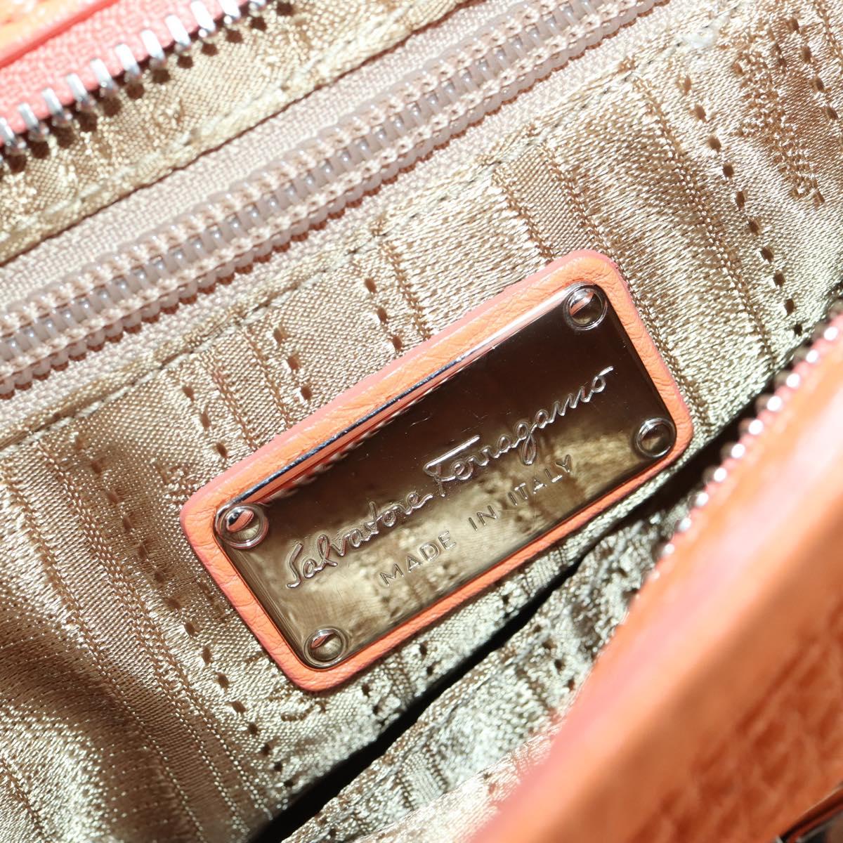 Salvatore Ferragamo Gancini Hand Bag Leather 2way Orange Silver Auth 149840