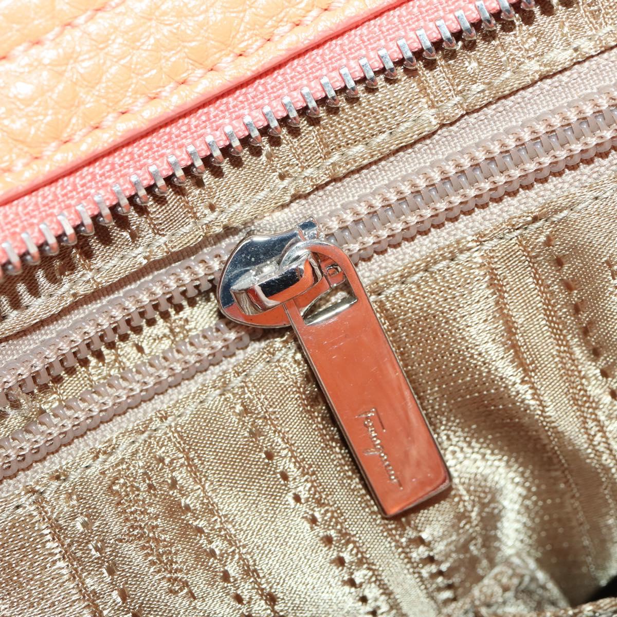 Salvatore Ferragamo Gancini Hand Bag Leather 2way Orange Silver Auth 149840