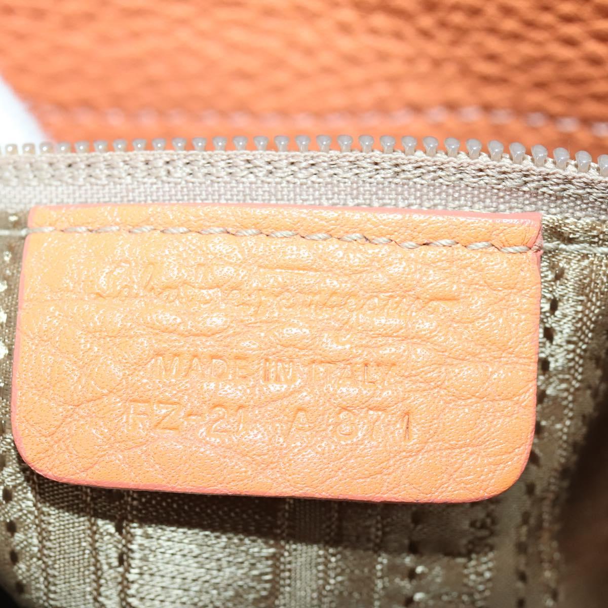 Salvatore Ferragamo Gancini Hand Bag Leather 2way Orange Silver Auth 149840