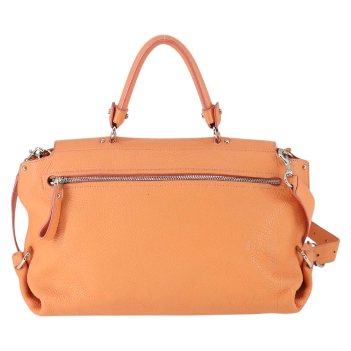 Salvatore Ferragamo Gancini Hand Bag Leather 2way Orange Silver Auth 149840