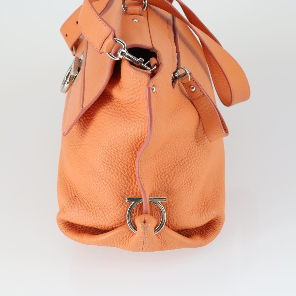 Salvatore Ferragamo Gancini Hand Bag Leather 2way Orange Silver Auth 149840