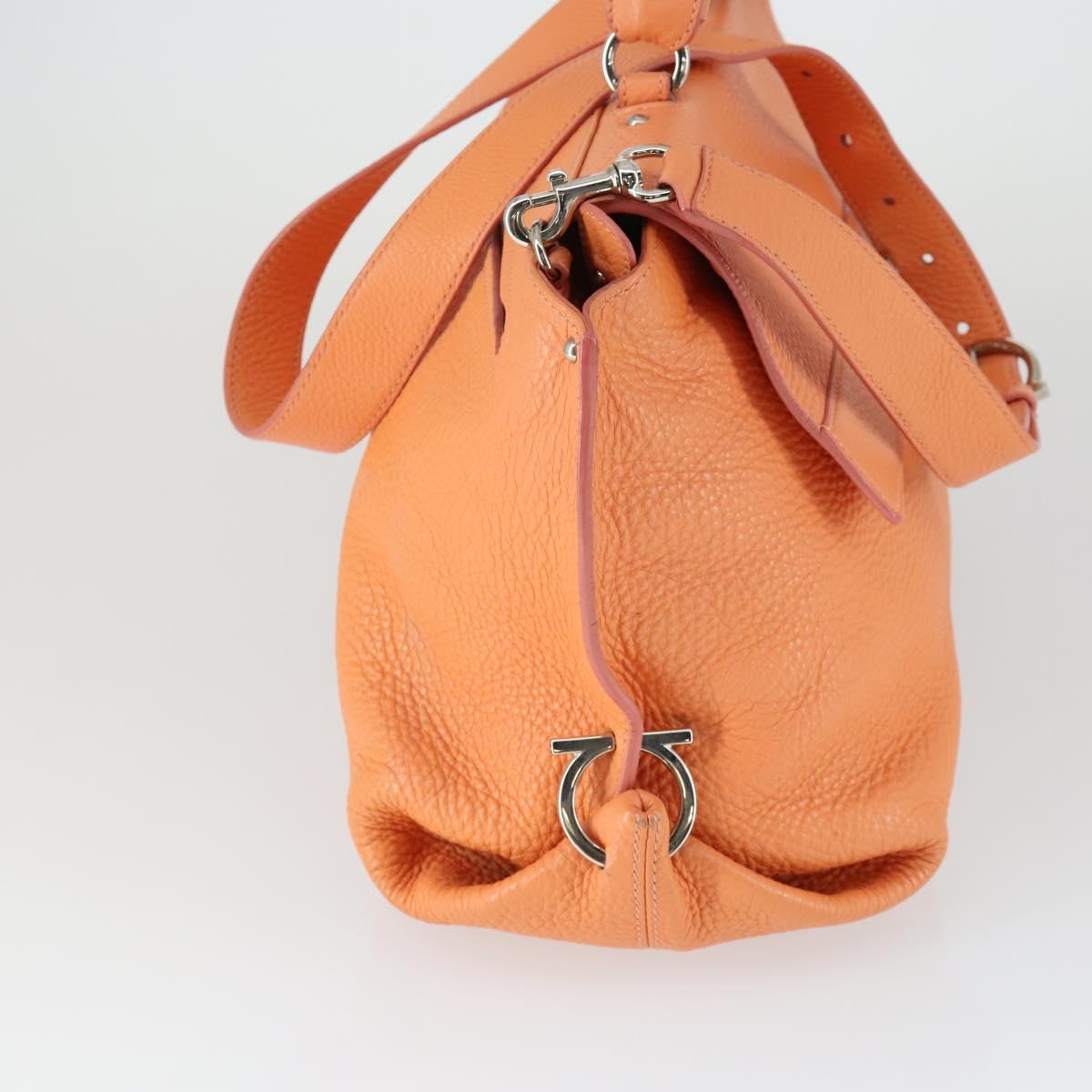 Salvatore Ferragamo Gancini Hand Bag Leather 2way Orange Silver Auth 149840