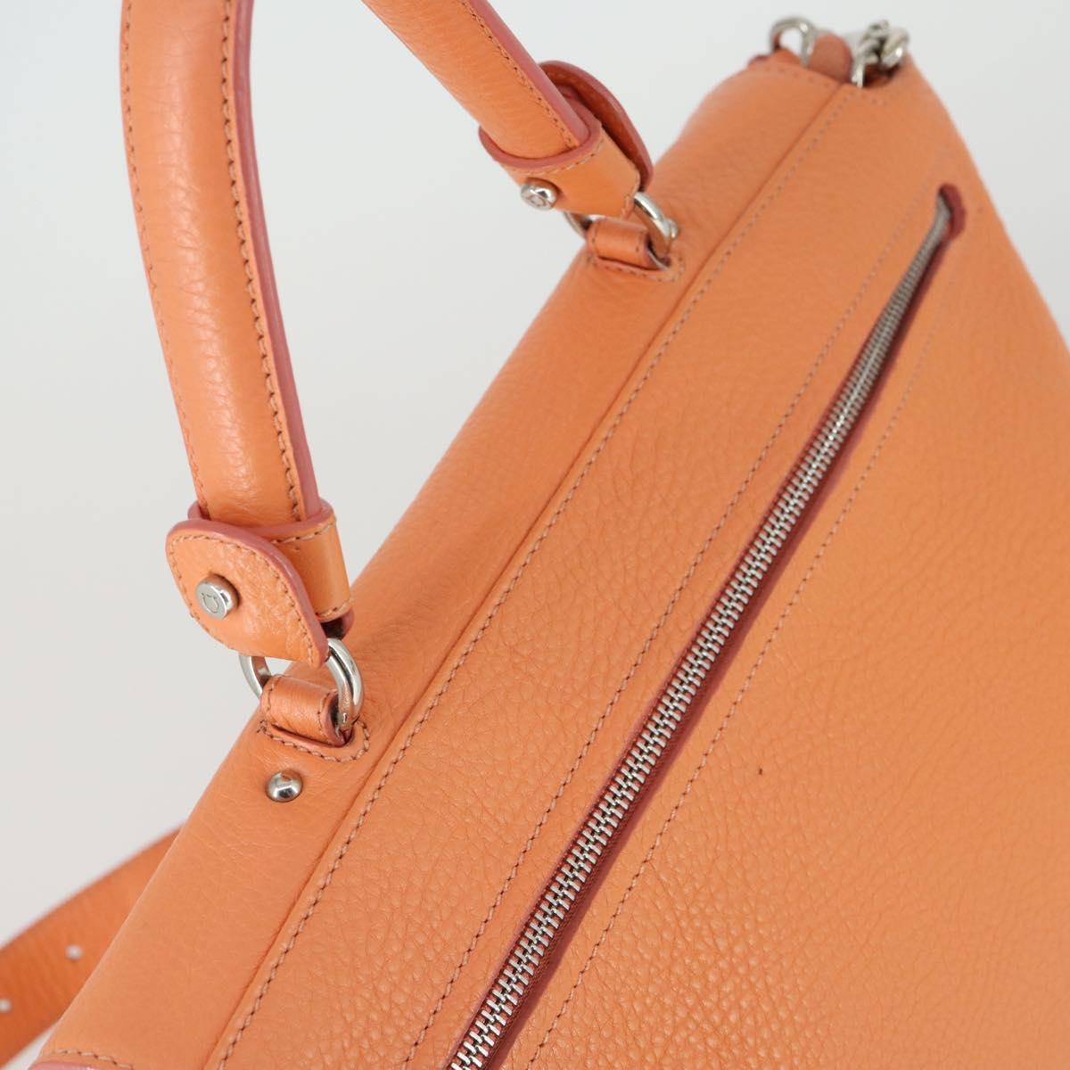 Salvatore Ferragamo Gancini Hand Bag Leather 2way Orange Silver Auth 149840