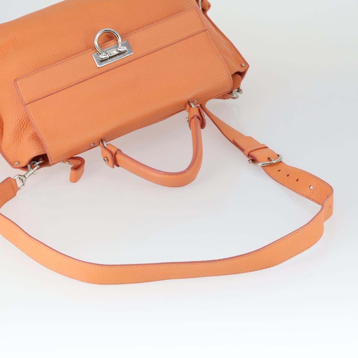 Salvatore Ferragamo Gancini Hand Bag Leather 2way Orange Silver Auth 149840