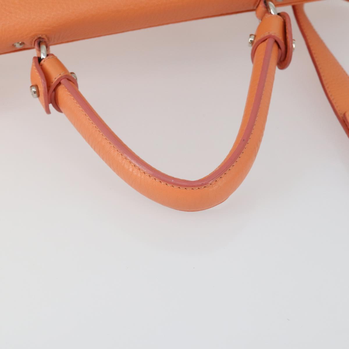 Salvatore Ferragamo Gancini Hand Bag Leather 2way Orange Silver Auth 149840