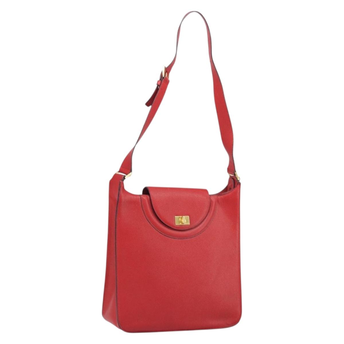 BALLY Shoulder Bag Leather Red Gold Auth 149841