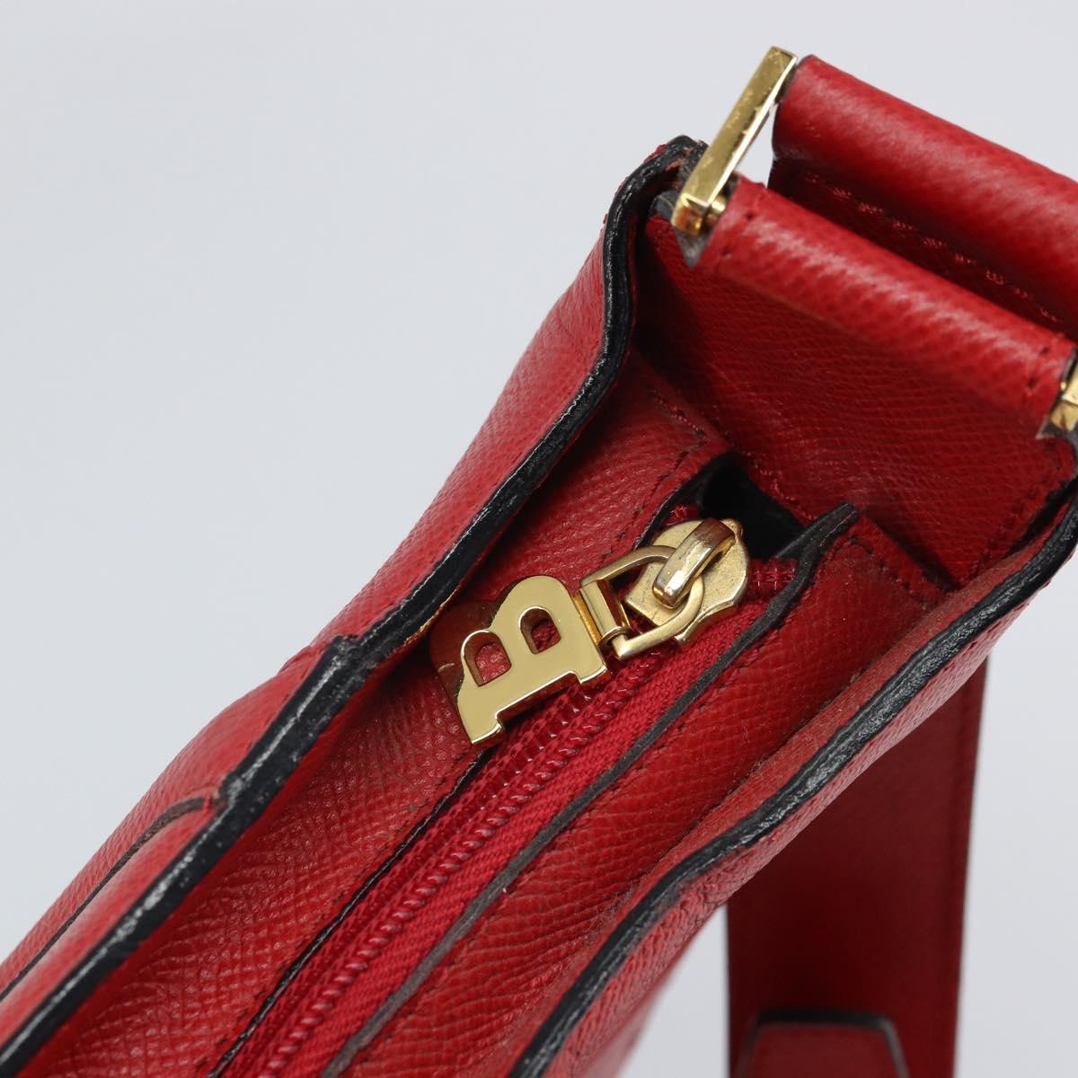 BALLY Shoulder Bag Leather Red Gold Auth 149841