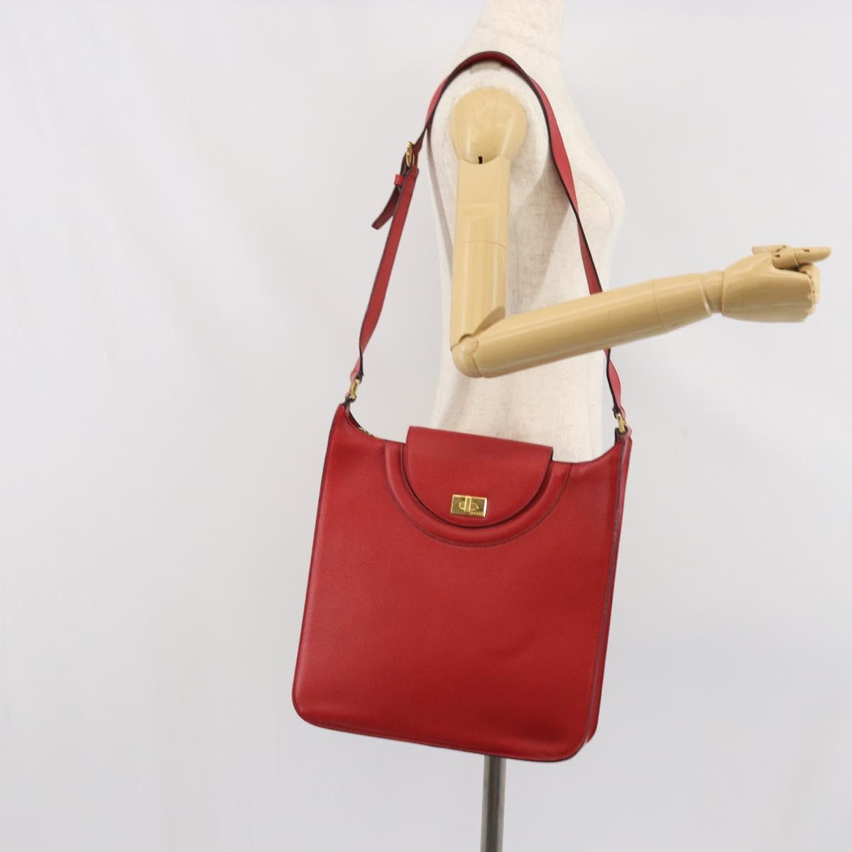 BALLY Shoulder Bag Leather Red Gold Auth 149841