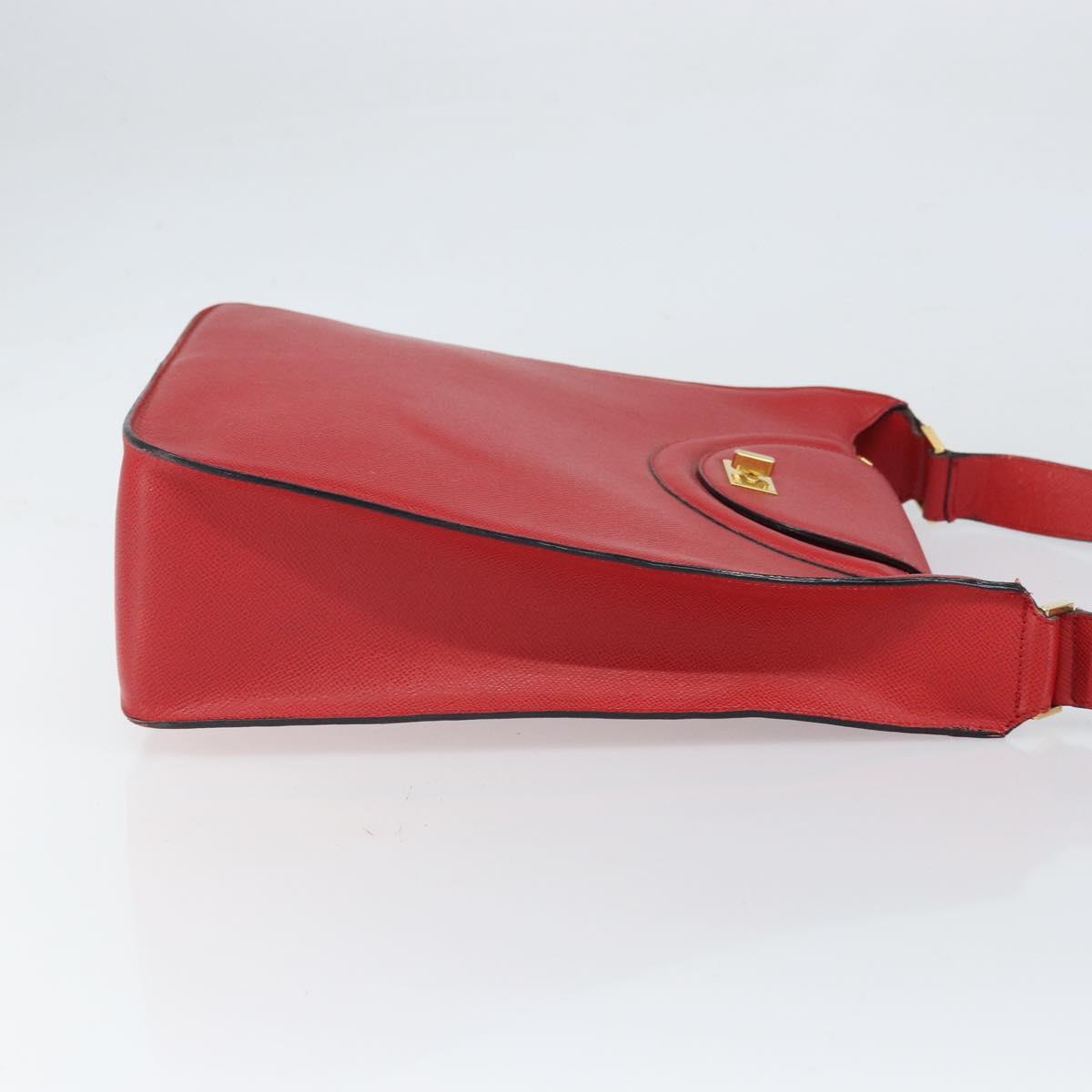 BALLY Shoulder Bag Leather Red Gold Auth 149841