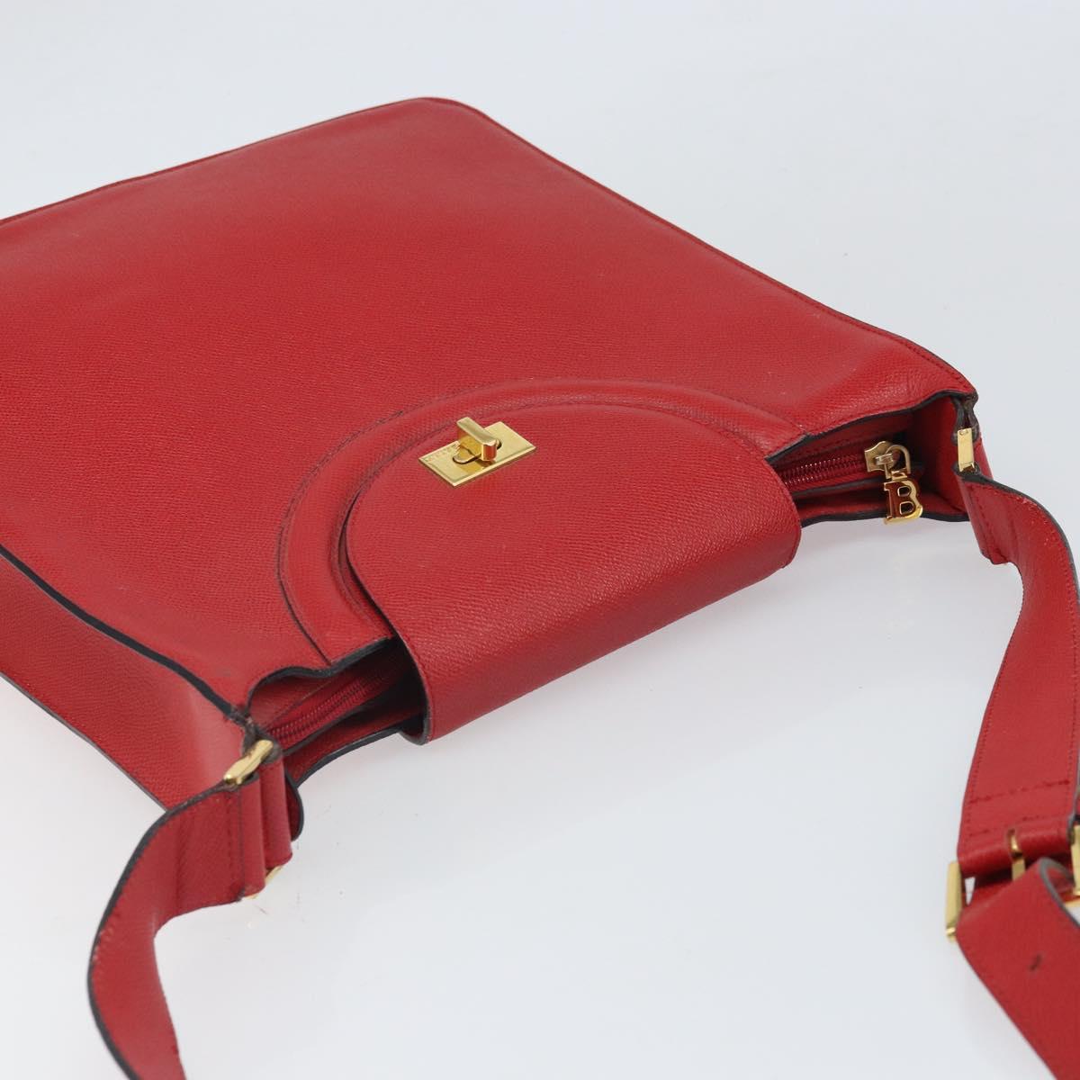 BALLY Shoulder Bag Leather Red Gold Auth 149841