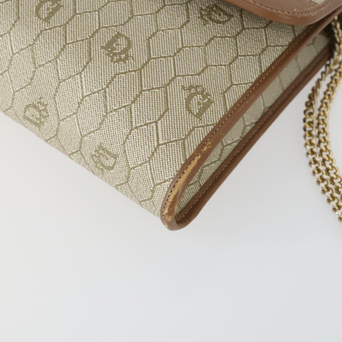 Christian Dior Honeycomb Canvas Chain Shoulder Bag PVC Beige Gold Auth 149887