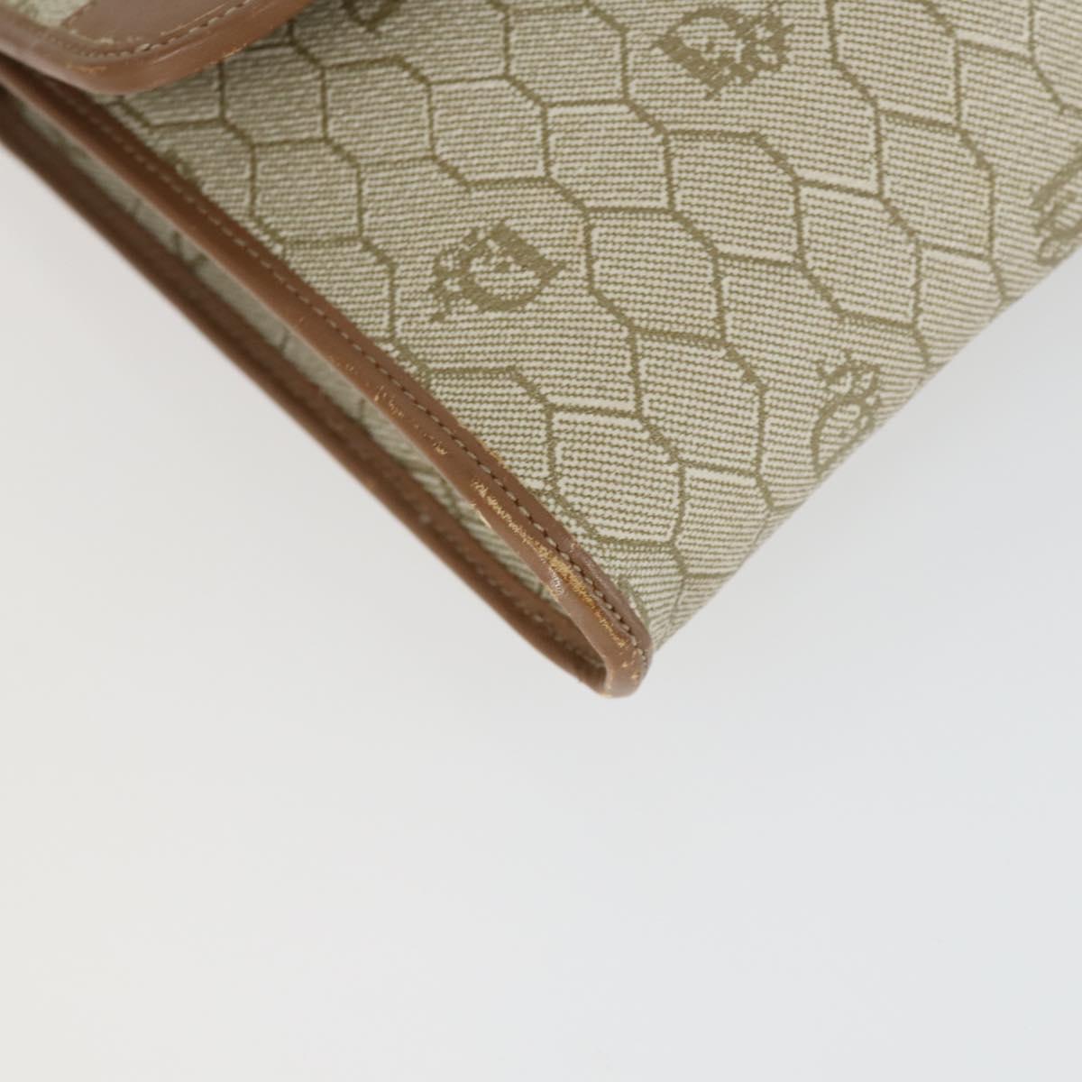 Christian Dior Honeycomb Canvas Chain Shoulder Bag PVC Beige Gold Auth 149887