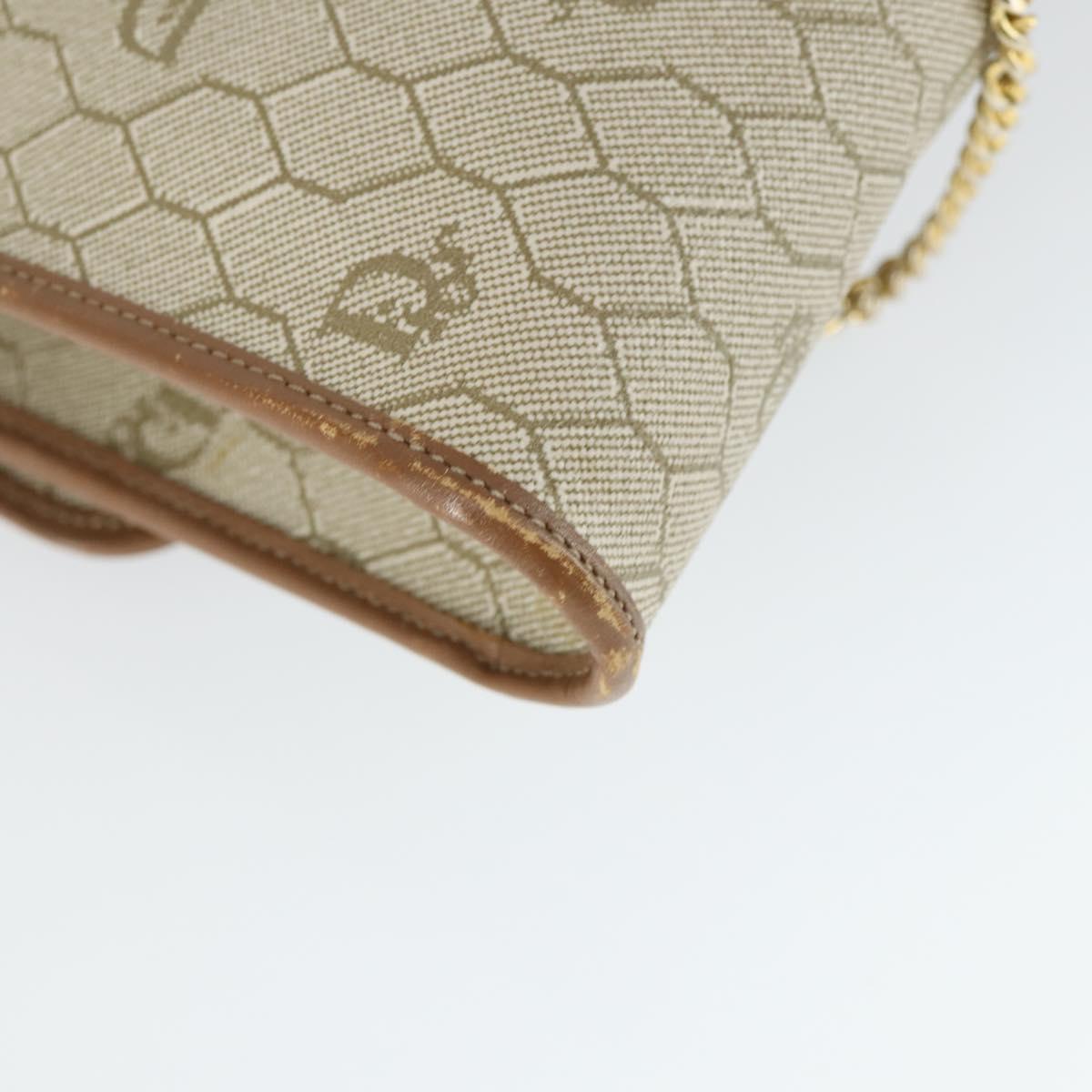 Christian Dior Honeycomb Canvas Chain Shoulder Bag PVC Beige Gold Auth 149887