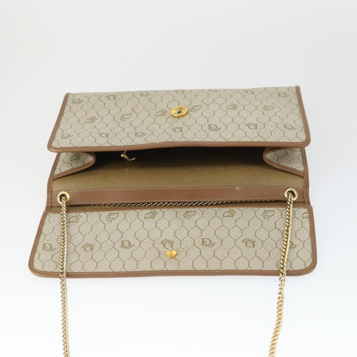 Christian Dior Honeycomb Canvas Chain Shoulder Bag PVC Beige Gold Auth 149887