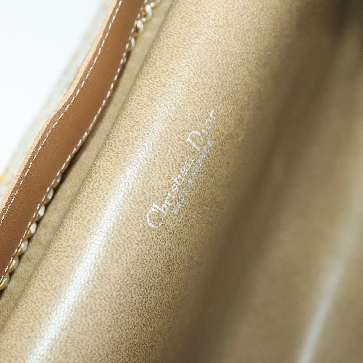 Christian Dior Honeycomb Canvas Chain Shoulder Bag PVC Beige Gold Auth 149887