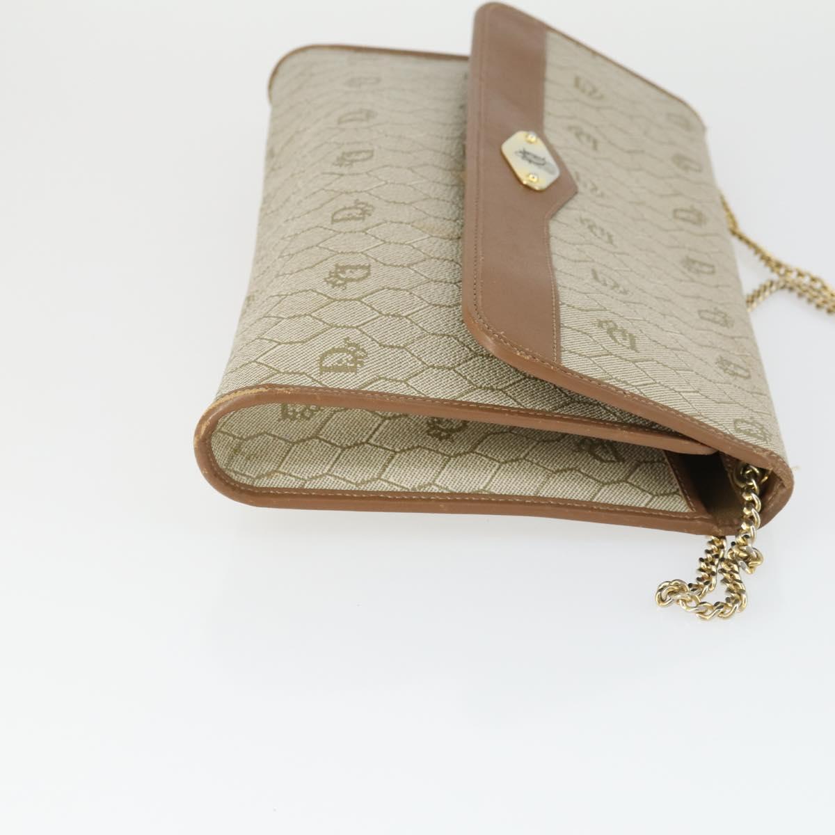 Christian Dior Honeycomb Canvas Chain Shoulder Bag PVC Beige Gold Auth 149887
