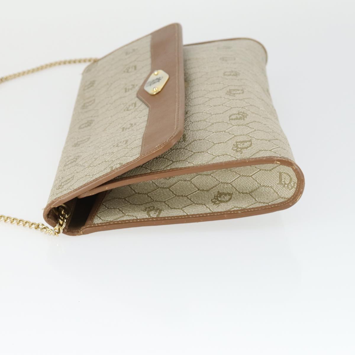 Christian Dior Honeycomb Canvas Chain Shoulder Bag PVC Beige Gold Auth 149887