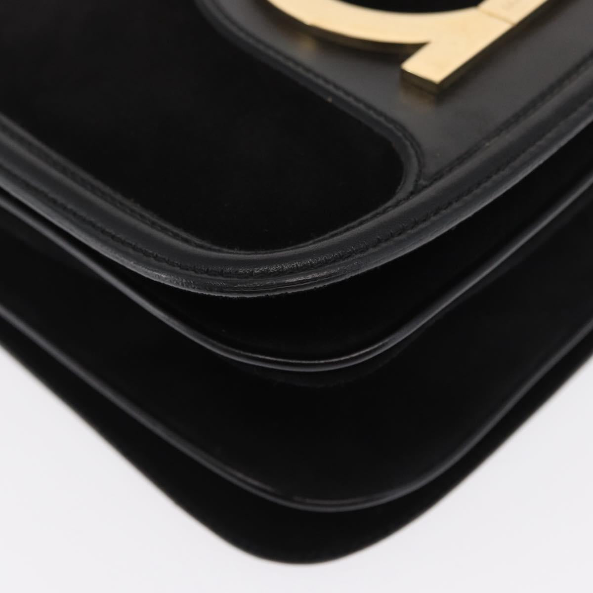 Salvatore Ferragamo Gancini Shoulder Bag Suede Black Gold Auth 149888V