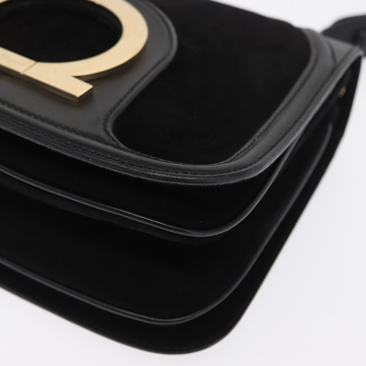 Salvatore Ferragamo Gancini Shoulder Bag Suede Black Gold Auth 149888V