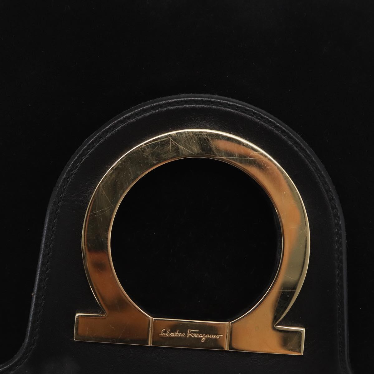 Salvatore Ferragamo Gancini Shoulder Bag Suede Black Gold Auth 149888V