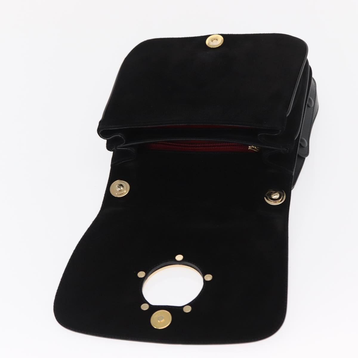 Salvatore Ferragamo Gancini Shoulder Bag Suede Black Gold Auth 149888V