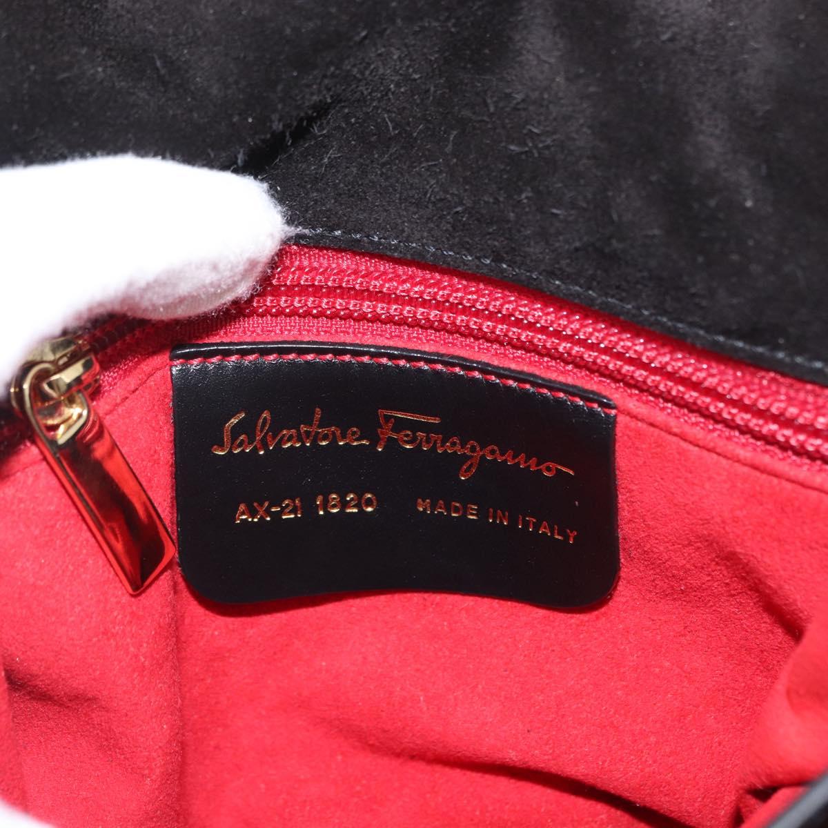 Salvatore Ferragamo Gancini Shoulder Bag Suede Black Gold Auth 149888V