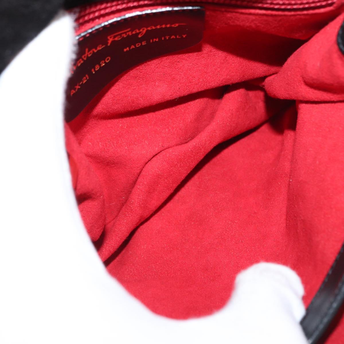 Salvatore Ferragamo Gancini Shoulder Bag Suede Black Gold Auth 149888V