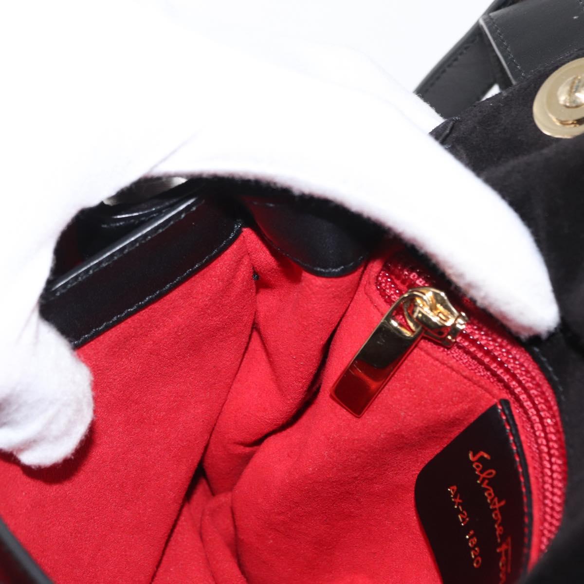 Salvatore Ferragamo Gancini Shoulder Bag Suede Black Gold Auth 149888V