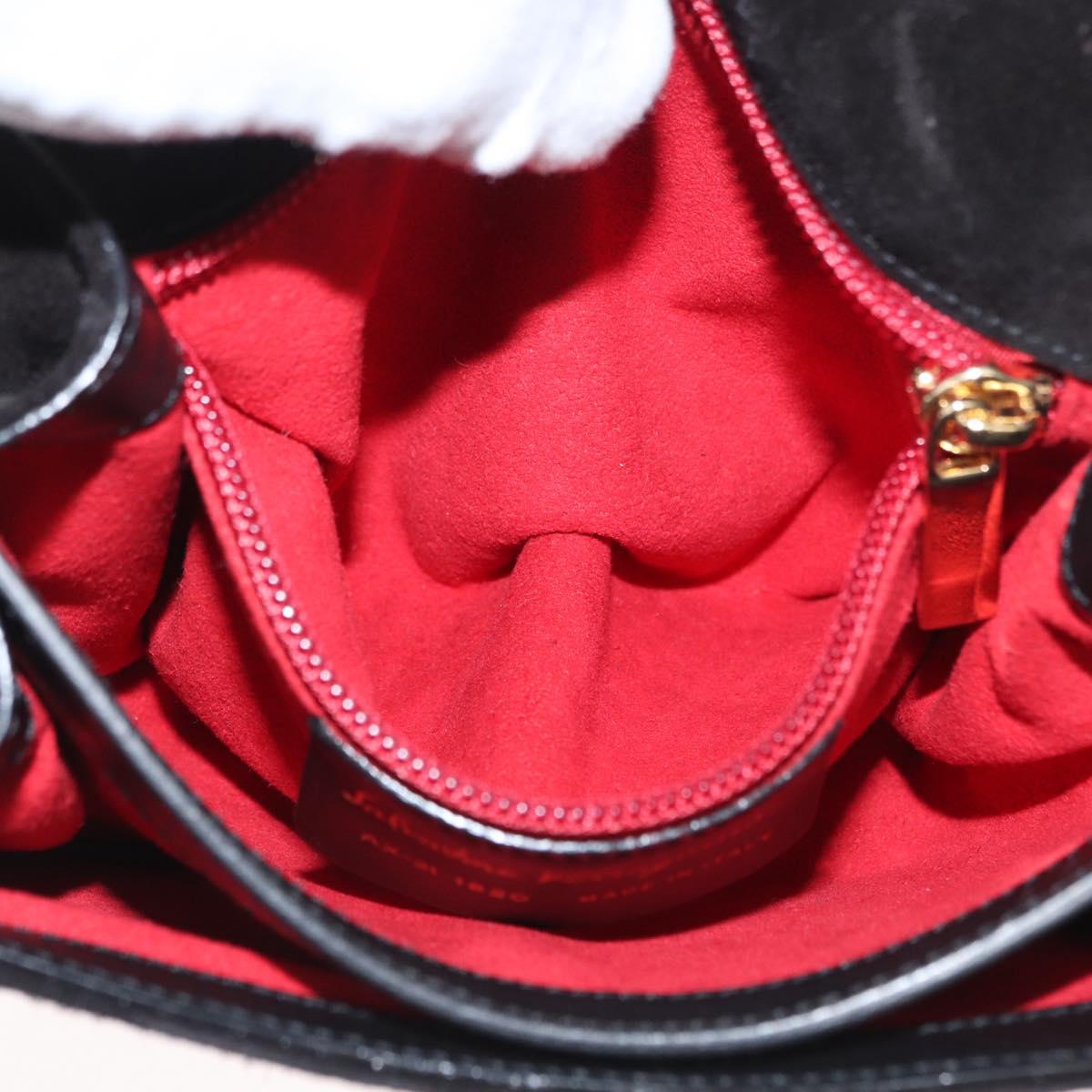 Salvatore Ferragamo Gancini Shoulder Bag Suede Black Gold Auth 149888V