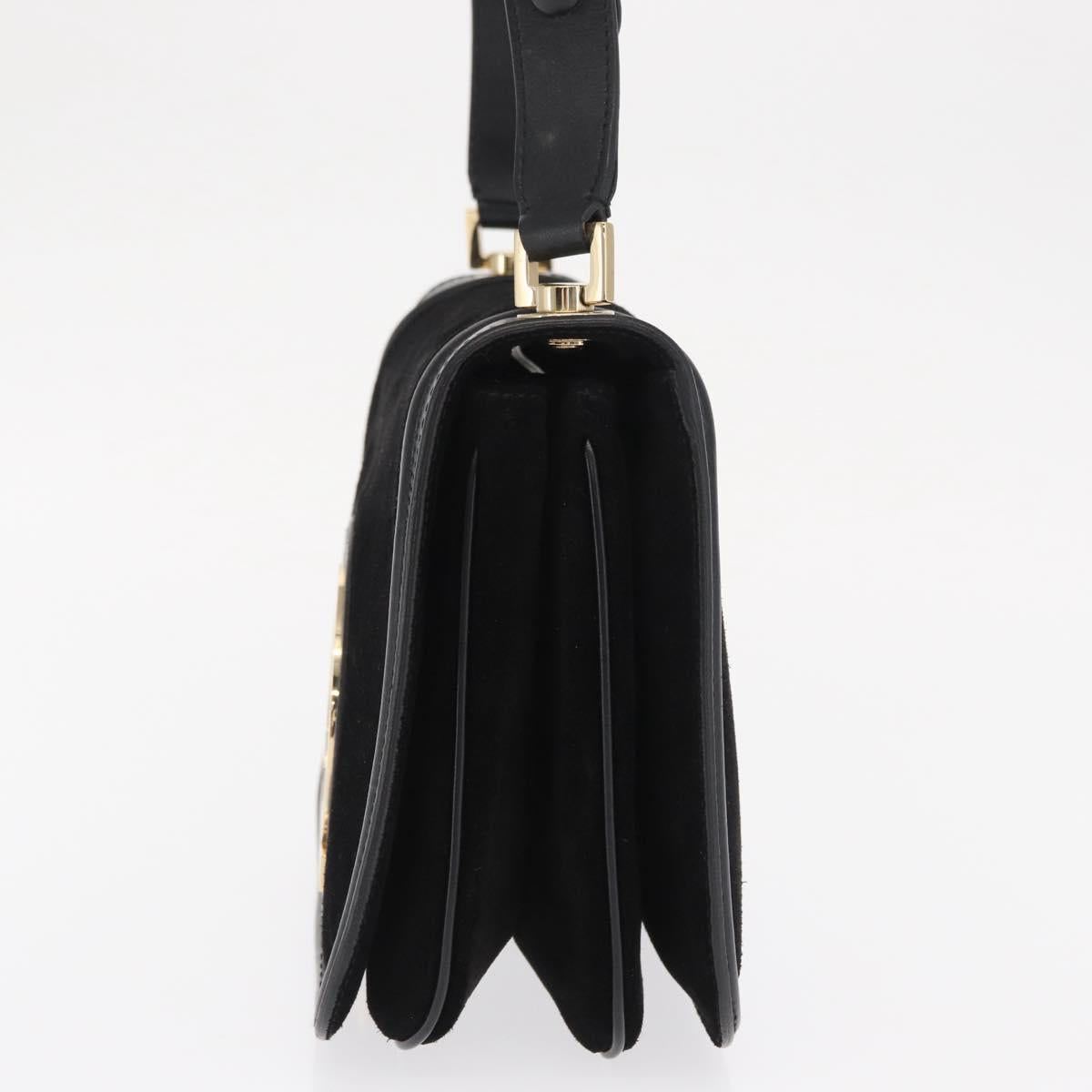 Salvatore Ferragamo Gancini Shoulder Bag Suede Black Gold Auth 149888V