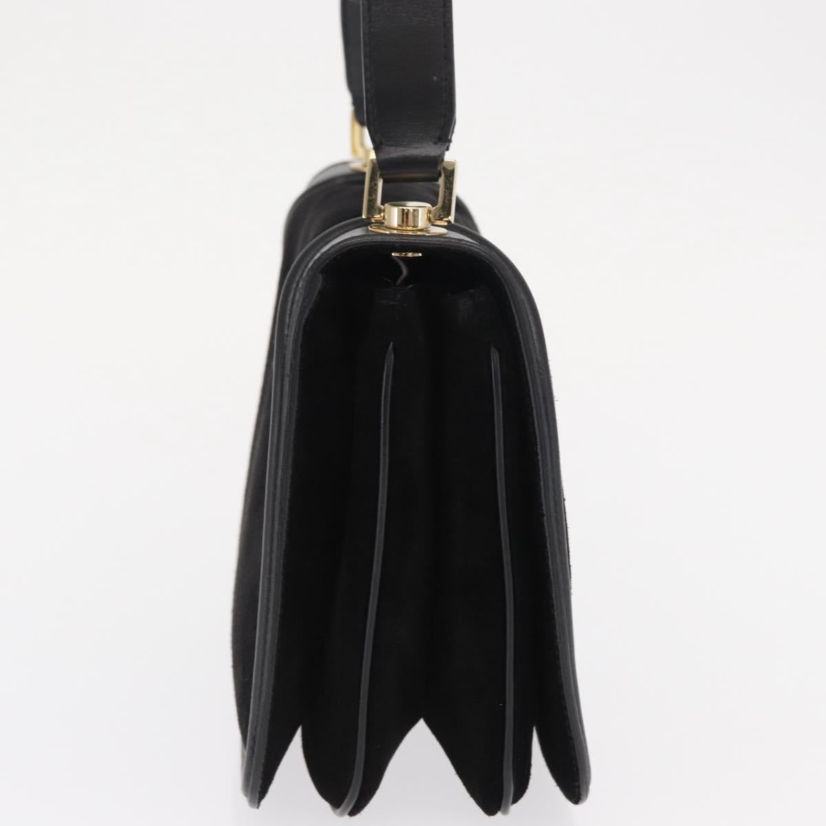 Salvatore Ferragamo Gancini Shoulder Bag Suede Black Gold Auth 149888V