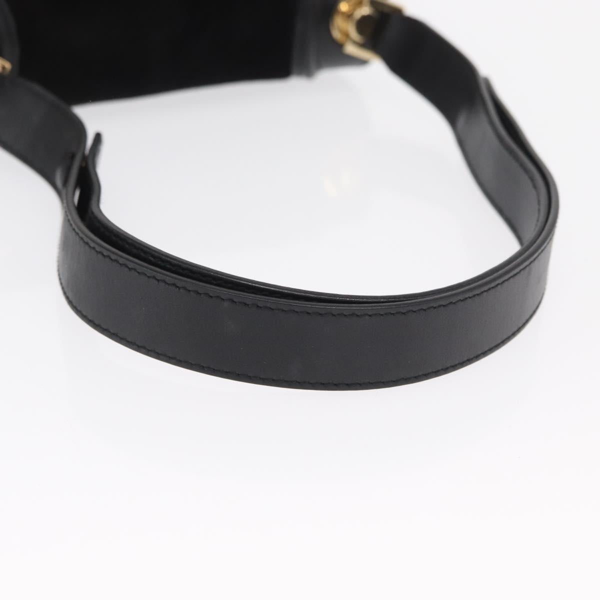 Salvatore Ferragamo Gancini Shoulder Bag Suede Black Gold Auth 149888V