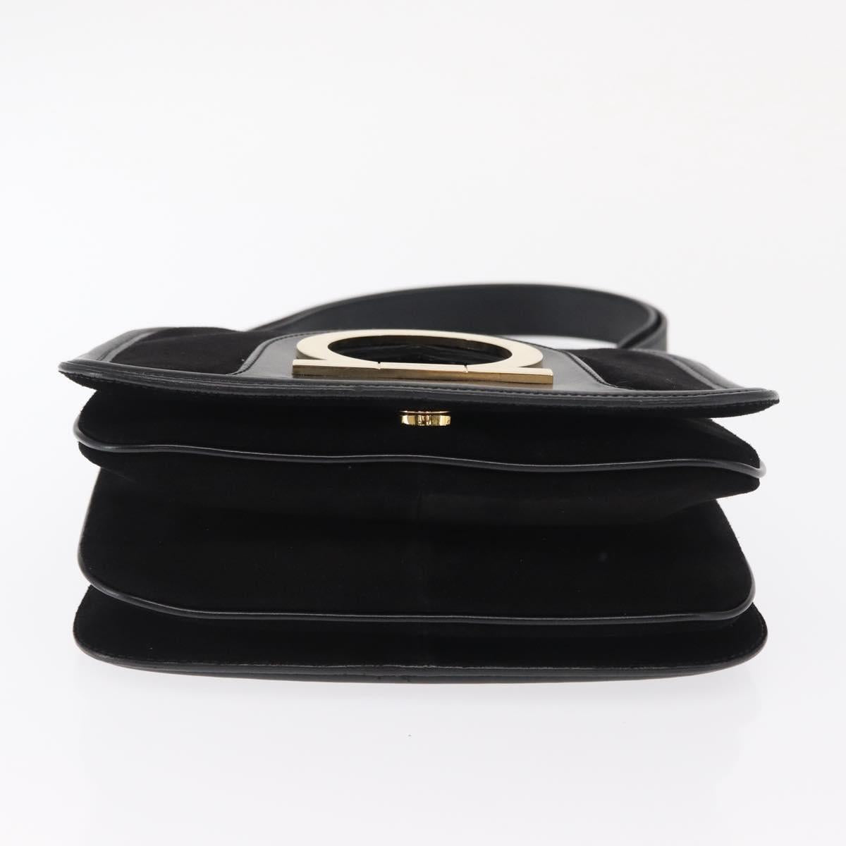 Salvatore Ferragamo Gancini Shoulder Bag Suede Black Gold Auth 149888V