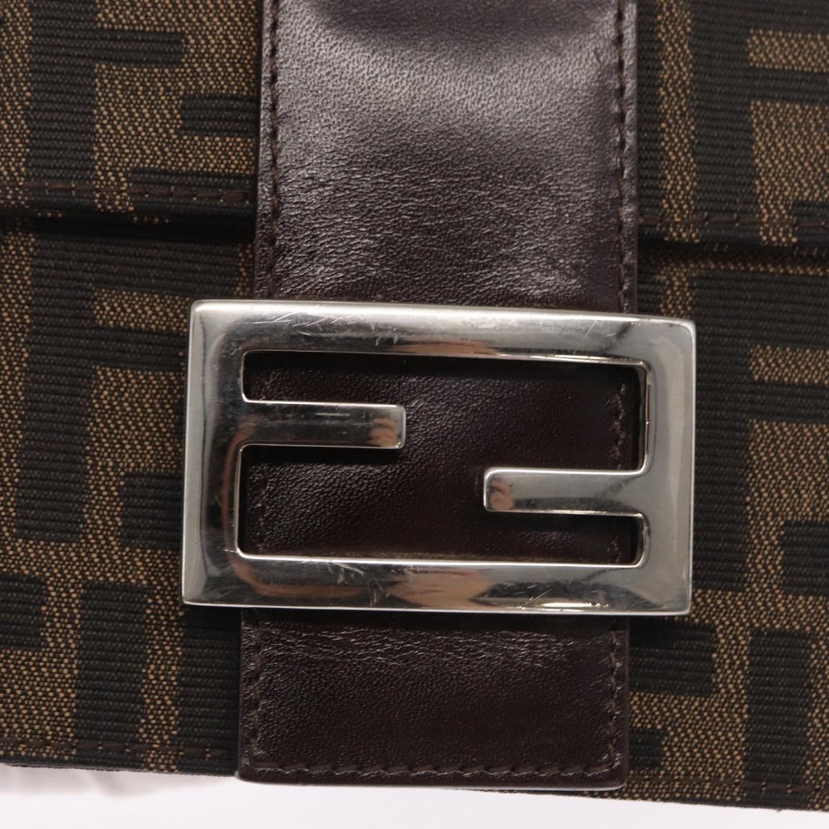 FENDI Zucca Canvas Shoulder Bag Black Brown Silver Auth 149894V