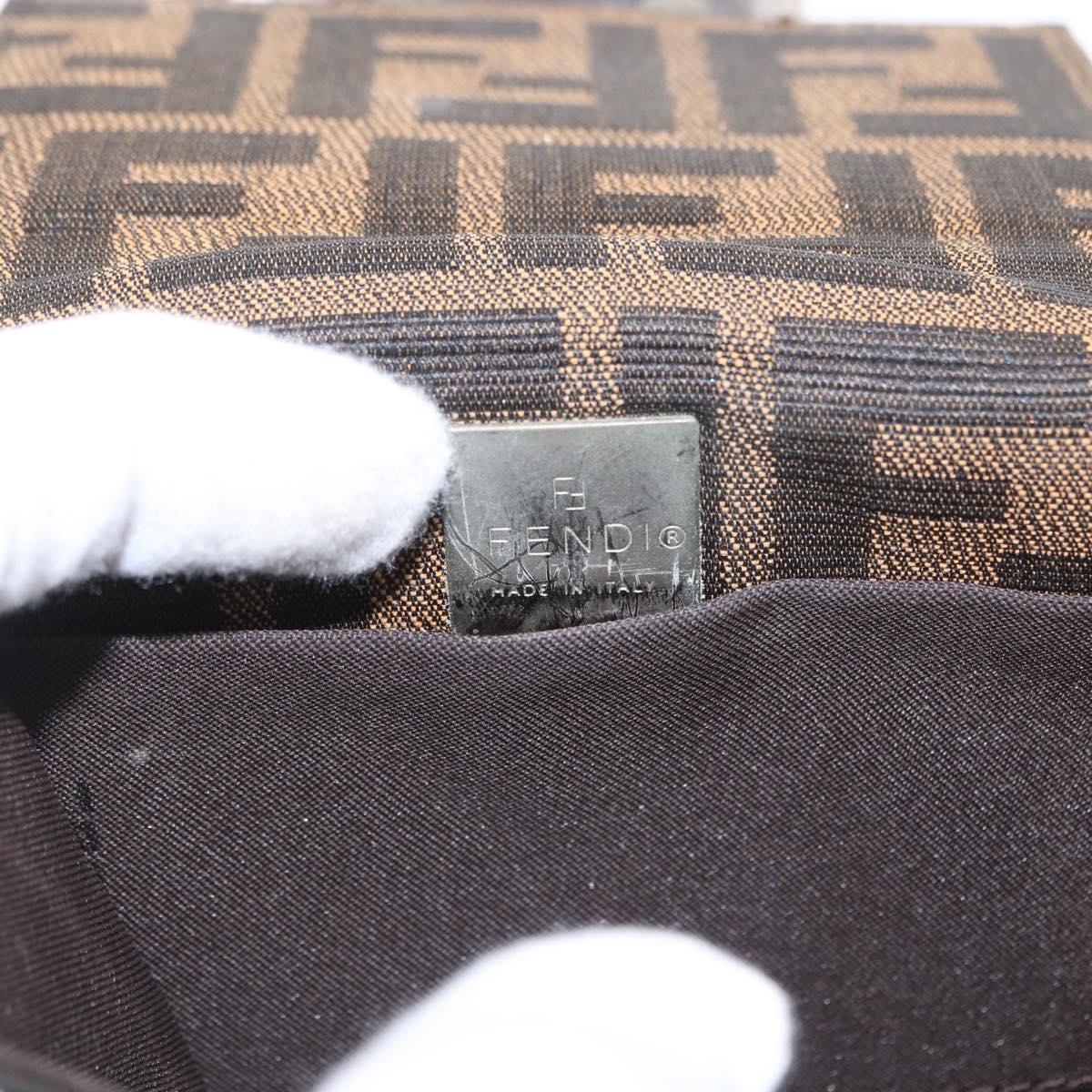 FENDI Zucca Canvas Shoulder Bag Black Brown Silver Auth 149894V