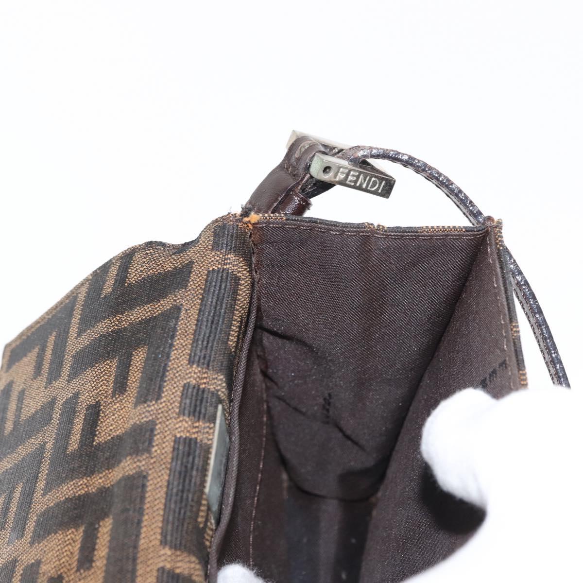 FENDI Zucca Canvas Shoulder Bag Black Brown Silver Auth 149894V