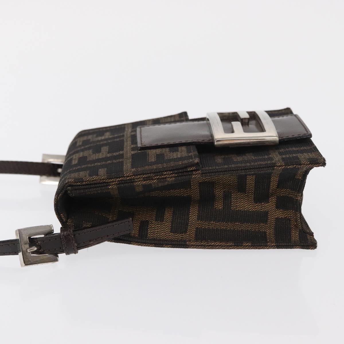 FENDI Zucca Canvas Shoulder Bag Black Brown Silver Auth 149894V